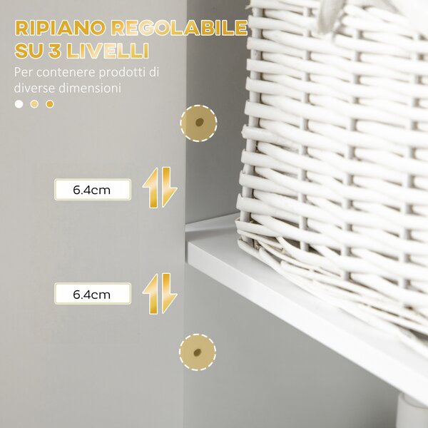 Kleankin Colonna Bagno con 2 Armadietti e Ripiano in MDF e Acciaio, 30x30x170.7cm, Bianco e Oro|Aosom