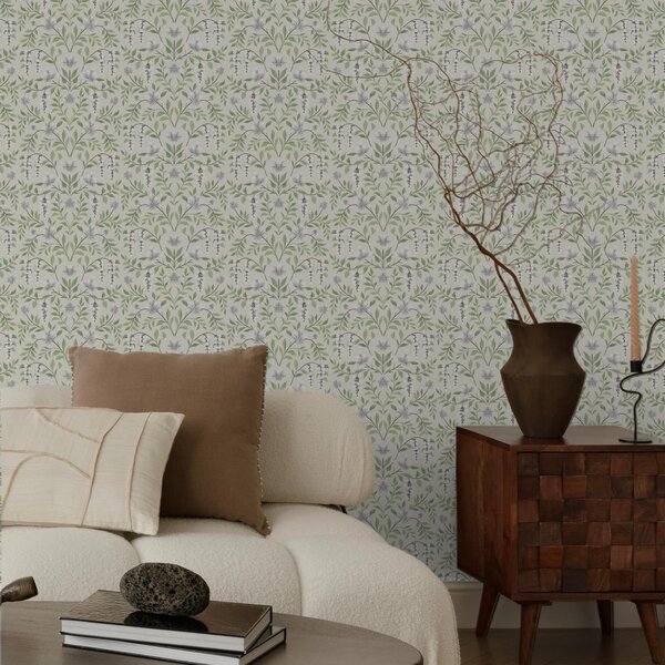 Carta da parati Ornamento leggero a forma di vite con fiori bianchi, simmetrico, Parati fiori e piante classici, a00609 : Uwalls.it