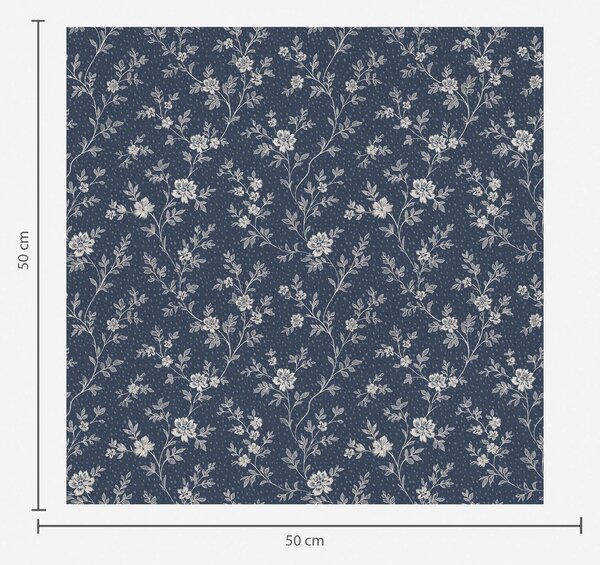 Carta da parati Sfondo blu scuro con sottili rami e fiori beige, Parati fiori e piante classici, a00612 : Uwalls.it