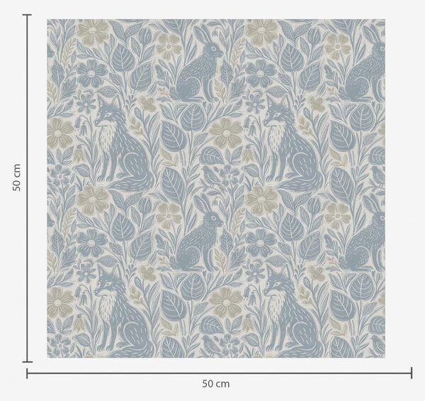Carta da parati Animali e fiori della foresta: volpe e lepre nei toni del blu, Parati fiori e piante classici, a00613 : Uwalls.it