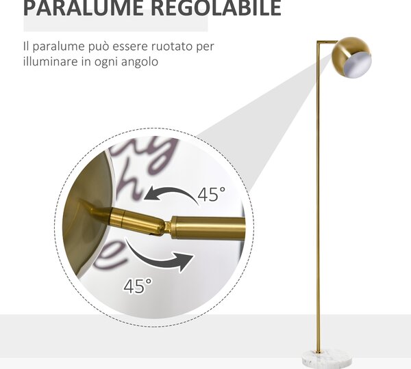 HOMCOM Lampada da Terra Moderna a Piantana Rotonda e Paralume Regolabile Lampada da Salotto e Camera Vintage, E27 40W, Oro|Aosom