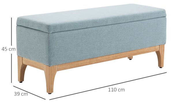 HOMCOM Cassapanca Contenitore con Seduta Imbottita in Tessuto Effetto Lino per Camera, Soggiorno o Ingresso, Azzurro|Aosom