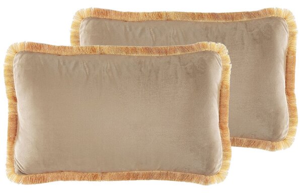 Set di 2 cuscini velluto Accessorio decorativo nappe 30 x 50 cm beige Beliani
