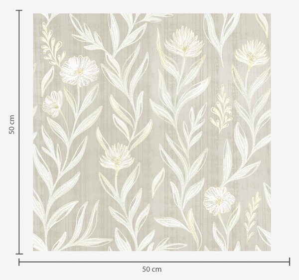 Carta da parati Erbe leggere e fiori su sfondo beige, linee abbozzate, Parati fiori e piante classici, a00618 : Uwalls.it
