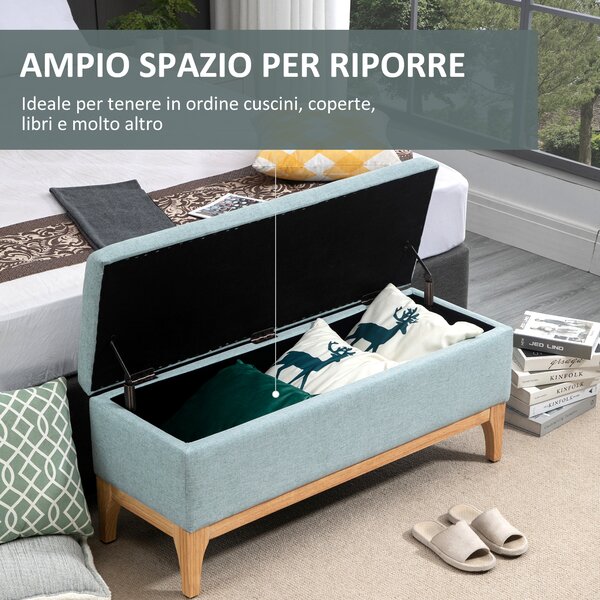 HOMCOM Cassapanca Contenitore con Seduta Imbottita in Tessuto Effetto Lino per Camera, Soggiorno o Ingresso, Azzurro|Aosom