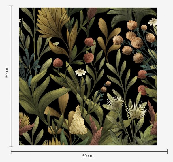 Carta da parati Giardino botanico su sfondo nero, calda tavolozza autunnale, Parati fiori e piante classici, a00619 : Uwalls.it