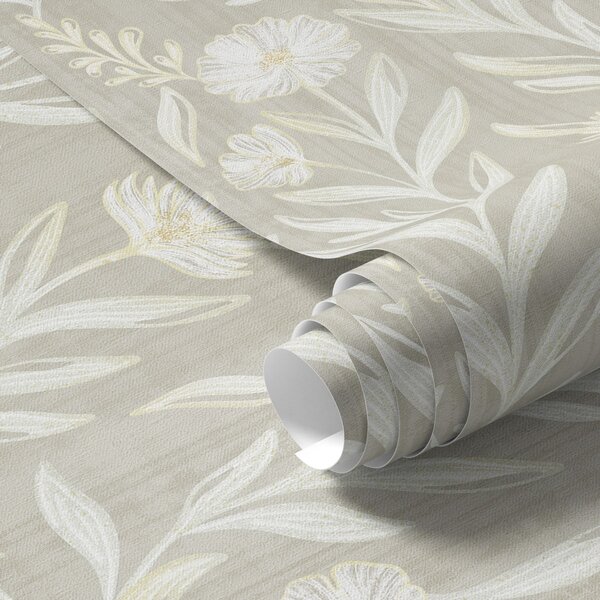 Carta da parati Erbe leggere e fiori su sfondo beige, linee abbozzate, Parati fiori e piante classici, a00618 : Uwalls.it