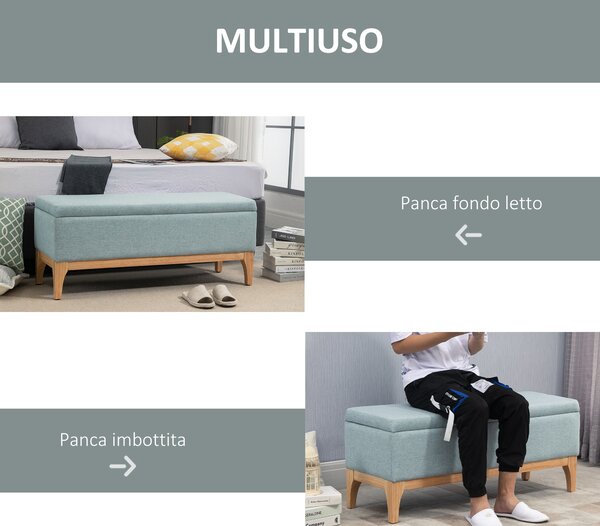 HOMCOM Cassapanca Contenitore con Seduta Imbottita in Tessuto Effetto Lino per Camera, Soggiorno o Ingresso, Azzurro|Aosom