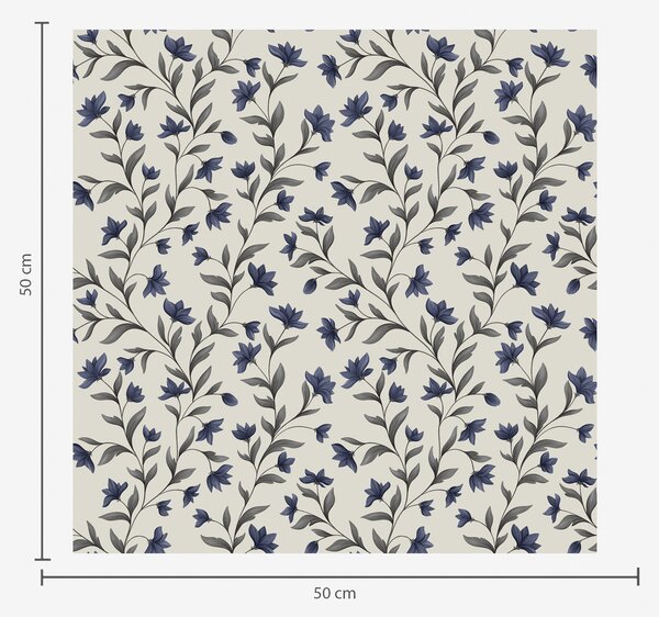 Carta da parati Campanule e vegetazione grigio-verde su sfondo chiaro, Parati fiori e piante classici, a00622v1 : Uwalls.it
