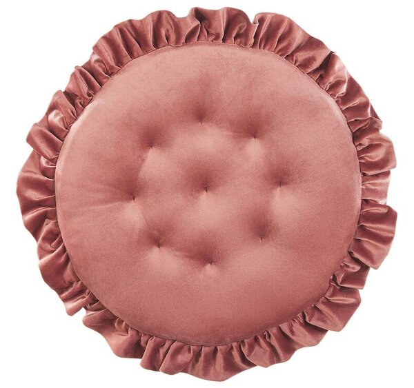 Cuscino per sedia di velluto rotondo con volant 40 cm Rosa moderno Beliani