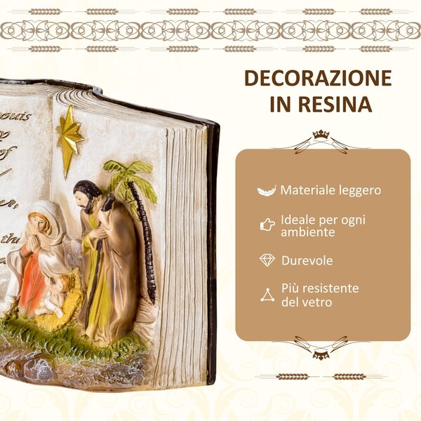 HOMCOM Presepe di Natale con Statuine 3D e Incisione, Natività, Decorazione Natalizia in Resina, 21.5x9.5x14cm|Aosom