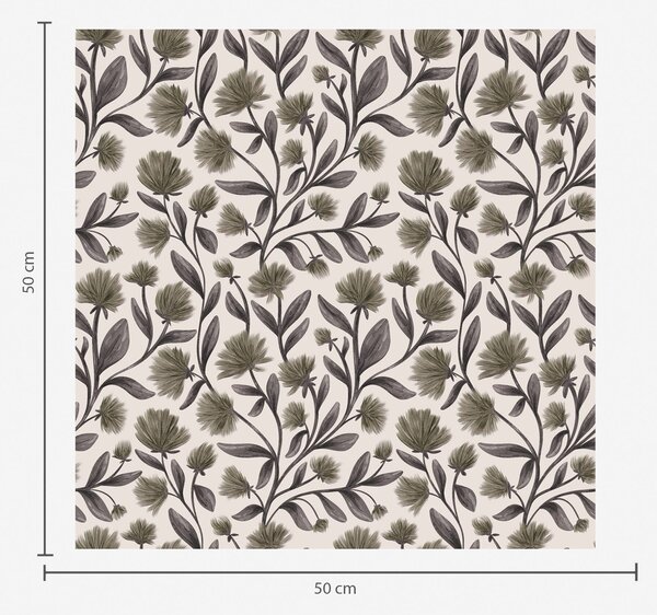 Carta da parati Fiori selvatici nei toni del grigio-oliva su sfondo crema, Parati fiori e piante classici, a00623v1 : Uwalls.it