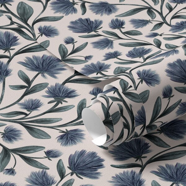 Carta da parati Fiori selvatici in una palette blu-verde su sfondo crema, Parati fiori e piante classici, a00623v2 : Uwalls.it