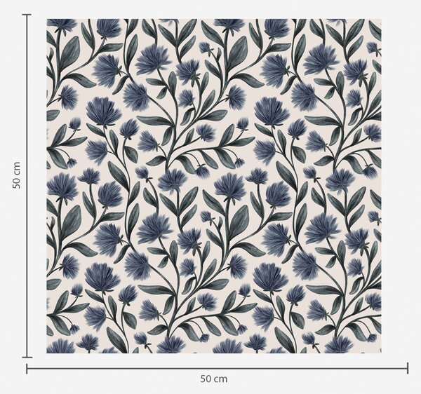 Carta da parati Fiori selvatici in una palette blu-verde su sfondo crema, Parati fiori e piante classici, a00623v2 : Uwalls.it