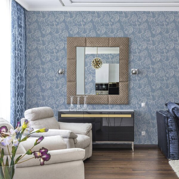 Carta da parati Sfondo azzurro con fiori dai contorni gessati, Parati fiori e piante classici, a00625v3 : Uwalls.it