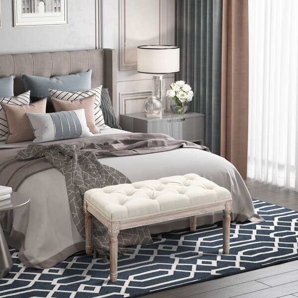 HOMCOM Panca Fondo Letto Imbottita con Rivestimento Effetto Lino e Gambe in Legno, Ottomana per Camera da Letto e Ingresso Beige|Aosom