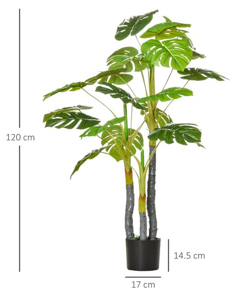 HOMCOM Monstera Pianta Artificiale per Interno ed Esterno, Pianta Finta Realistica con 20 Foglie, 120cm|Aosom