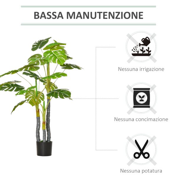 HOMCOM Monstera Pianta Artificiale per Interno ed Esterno, Pianta Finta Realistica con 20 Foglie, 120cm|Aosom