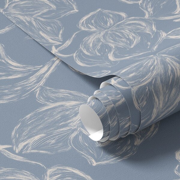 Carta da parati Sfondo azzurro con fiori dai contorni gessati, Parati fiori e piante classici, a00625v3 : Uwalls.it