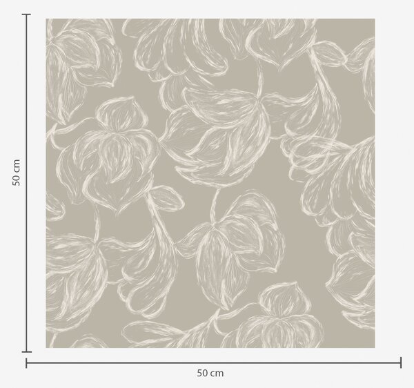 Carta da parati Fiori delineati in crema su uno sfondo color tortora caldo, Parati fiori e piante classici, a00625v2 : Uwalls.it