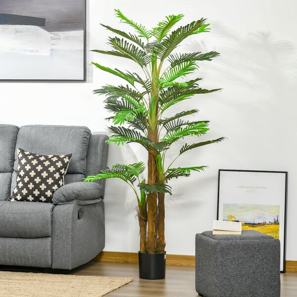 HOMCOM Palma Artificiale 185cm in Vaso con 42 Foglie, Pianta Finta Realistica per Interno ed Esterno|Aosom
