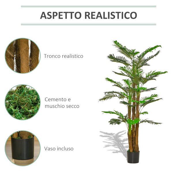 HOMCOM Palma Artificiale 185cm in Vaso con 42 Foglie, Pianta Finta Realistica per Interno ed Esterno|Aosom