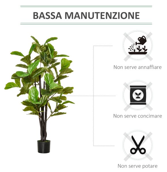 HOMCOM Ficus Artificiale 130cm per Interni ed Esterni, Pianta Artificiale Realistica con 78 Foglie|Aosom