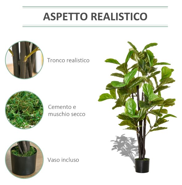 HOMCOM Ficus Artificiale 130cm per Interni ed Esterni, Pianta Artificiale Realistica con 78 Foglie|Aosom