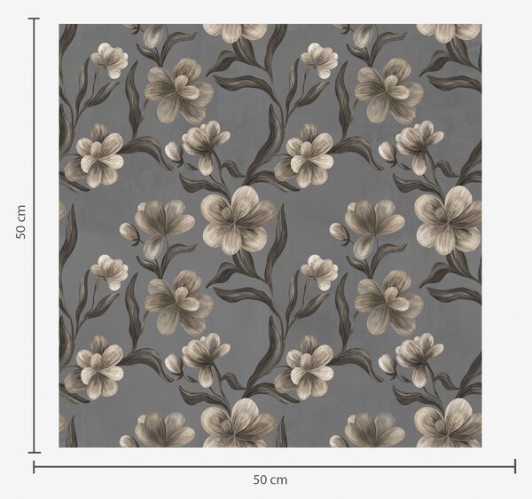 Carta da parati Fiori beige su sfondo grigio grafite, Parati fiori e piante classici, a00626v4 : Uwalls.it