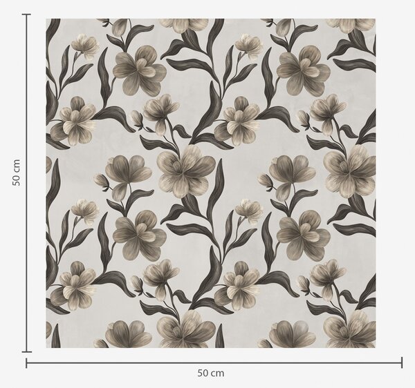 Carta da parati Fiori beige e rami scuri su sfondo grigio chiaro, Parati fiori e piante classici, a00626v1 : Uwalls.it