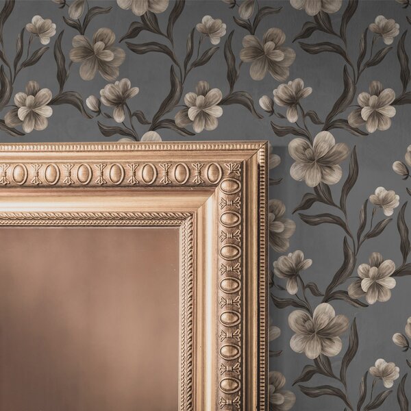 Carta da parati Fiori beige su sfondo grigio grafite, Parati fiori e piante classici, a00626v4 : Uwalls.it