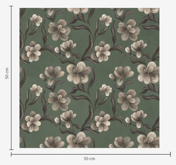 Carta da parati Fiori beige su uno sfondo verde intenso, Parati fiori e piante classici, a00626v3 : Uwalls.it