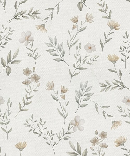 Carta da parati Piccoli ramoscelli e fiori acquerellati su sfondo chiaro, Parati fiori e piante classici, a00665 : Uwalls.it