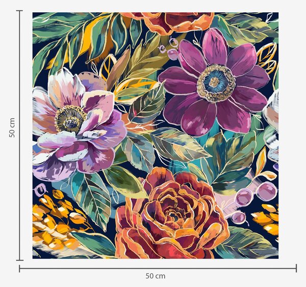 Carta da parati Grandi fiori dipinti a pennello su sfondo blu scuro, Parati fiori e piante classici, a00643 : Uwalls.it