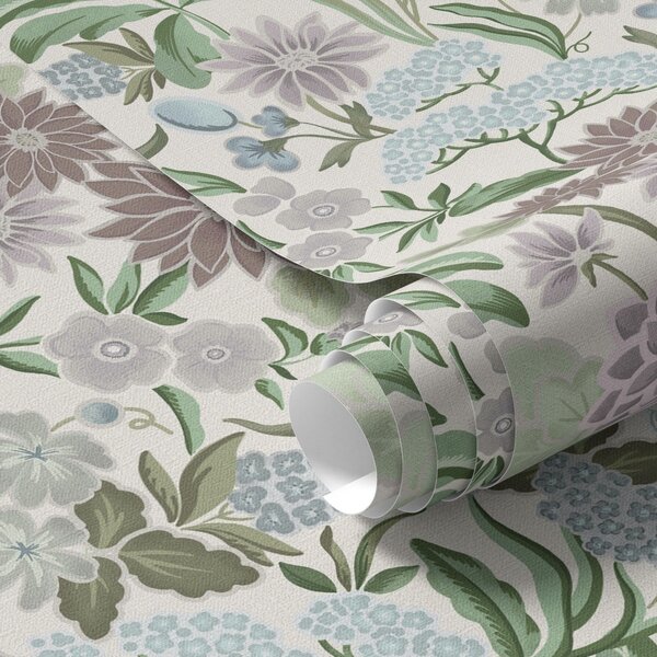 Carta da parati Fiori e foglie dai colori pastello in una palette blu menta, Parati fiori e piante classici, a00642 : Uwalls.it