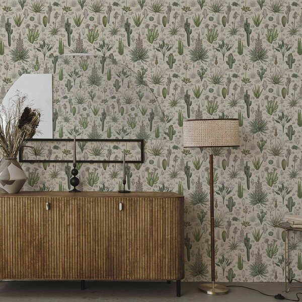 Carta da parati Cactus e piante grasse su uno sfondo caldo, stampa dettagliata, Parati fiori e piante classici, a00666 : Uwalls.it