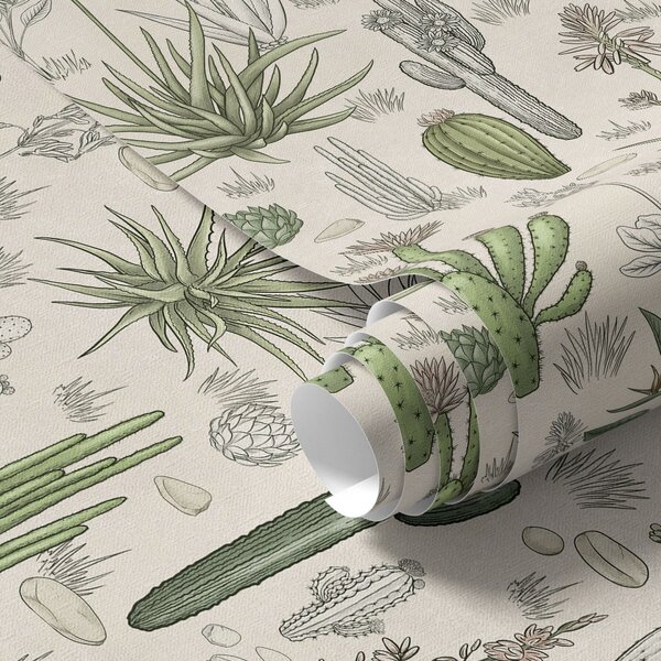 Carta da parati Cactus e piante grasse su uno sfondo caldo, stampa dettagliata, Parati fiori e piante classici, a00666 : Uwalls.it