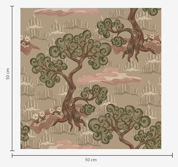 Carta da parati Paesaggio orientale con alberi stravaganti su uno sfondo, Parati foresta classici, Parati classici Bosco Alberi, a00715 : Uwalls.it