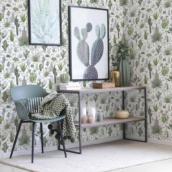 Carta da parati Cactus e piante grasse su sfondo chiaro, stile lineare, Parati fiori e piante classici, a00666v1 : Uwalls.it