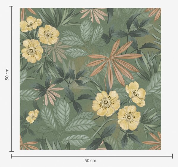 Carta da parati Fiori gialli tra foglie verdi, Parati fiori e piante classici, a00718 : Uwalls.it