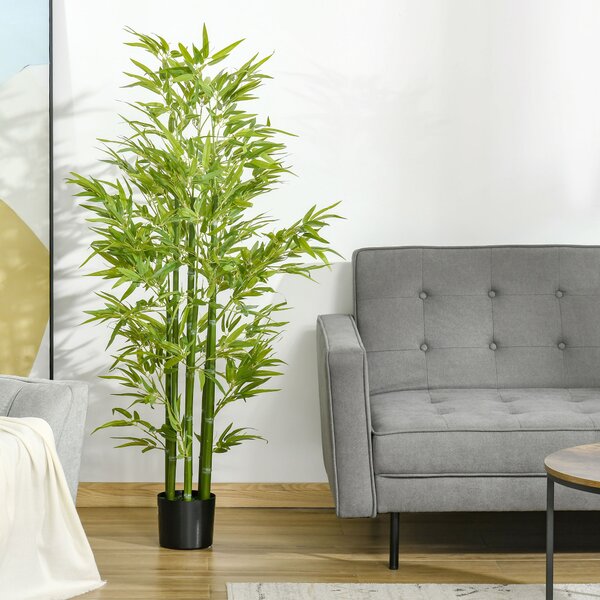 HOMCOM Pianta di Bambù Finta da 150cm con Vaso Nero, Pianta Artificiale Realistica per Interno ed Esterno|Aosom