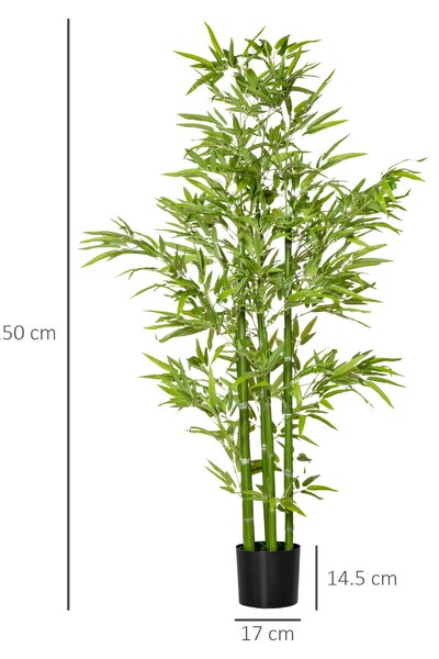 HOMCOM Pianta di Bambù Finta da 150cm con Vaso Nero, Pianta Artificiale Realistica per Interno ed Esterno|Aosom