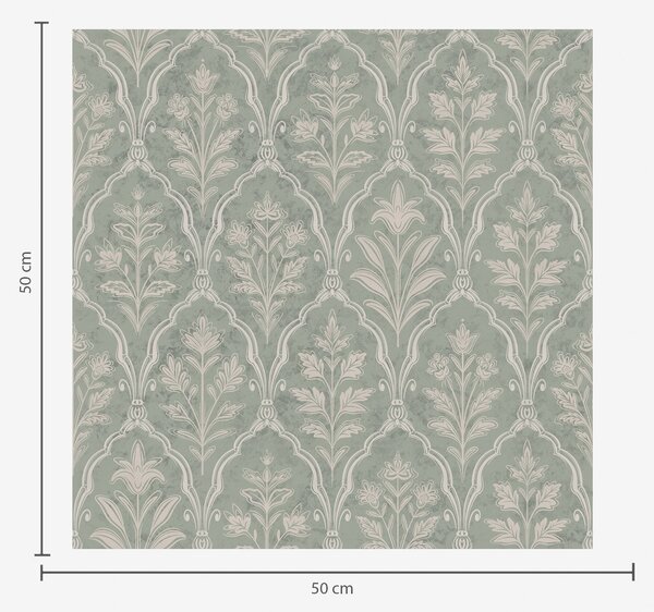 Carta da parati Damasco color menta con raffinati medaglioni floreali, Parati fiori e piante classici, a00741 : Uwalls.it