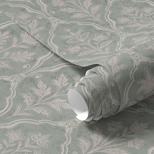 Carta da parati Damasco color menta con raffinati medaglioni floreali, Parati fiori e piante classici, a00741 : Uwalls.it