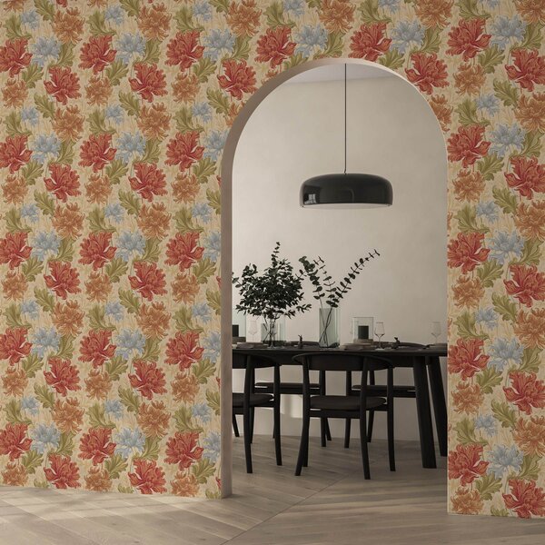 Carta da parati Grandi crisantemi dai toni caldi su sfondo beige, Parati fiori e piante classici, a00743 : Uwalls.it