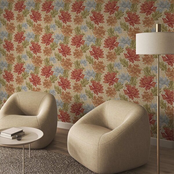Carta da parati Grandi crisantemi dai toni caldi su sfondo beige, Parati fiori e piante classici, a00743 : Uwalls.it