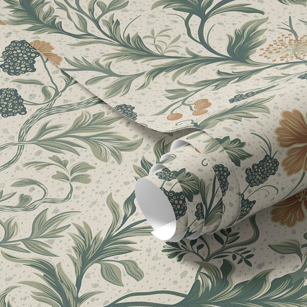 Carta da parati Rami sottili con fiori e bacche su sfondo granuloso, Parati fiori e piante classici, a00744 : Uwalls.it