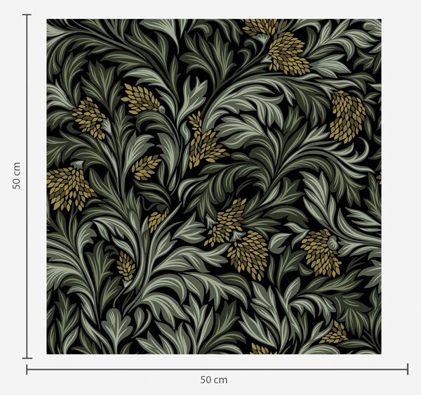 Carta da parati Foglie di acanto scure con coni gialli su sfondo nero, Parati fiori e piante classici, a00745 : Uwalls.it