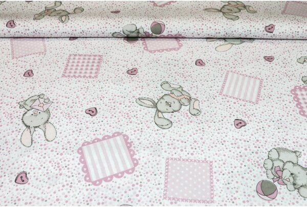 Tessuto di cotone Coniglietto rosa, h. 140 cm
