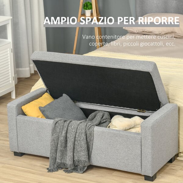Panca Fondoletto HOMCOM Con Vano Contenitore 47L - Poliestere, Gambe Legno, Arancione, 95x38x45cm
